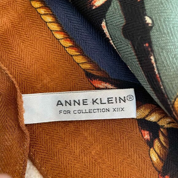 ANNE KLEIN wonderful 100% square scarf.Nautical print, brown, navy blue, green - Picture 9 of 9